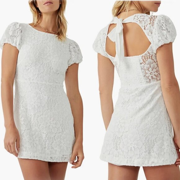 NEW Free People Dress Ivory Off White Hailee Lace Tie Back Minidress Open Back - Picture 1 of 12